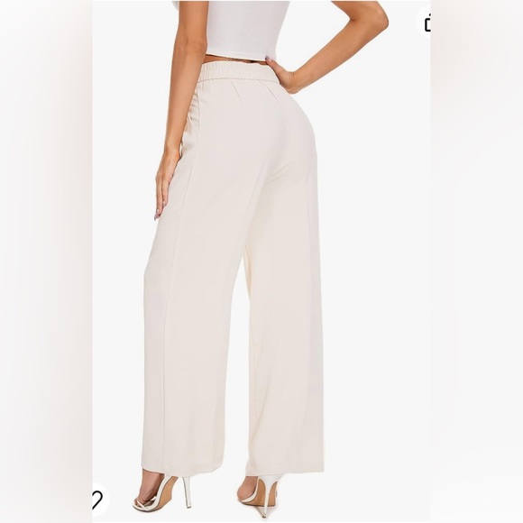 DECIVI women’s linen low rise wide leg pants pleated front casual long trousers - Picture 4 of 6